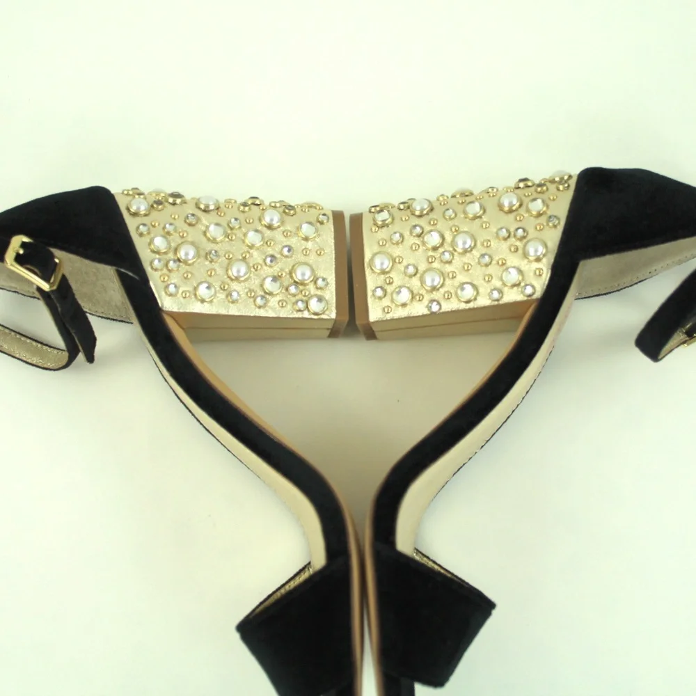 Lilly Pulitzer Amber Lynn Black Velvet Faux Pearl Rhinestone Block Heel Sandal 7